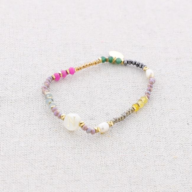 ELASTIC STEEL BRACELET WITH STONES LETTER N