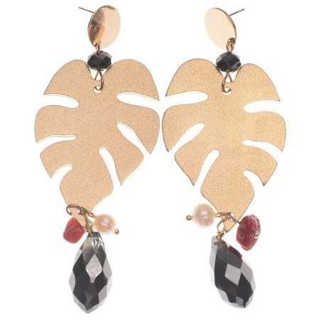 METAL LEAF EARRINGS CRYSTAL PENDANTS