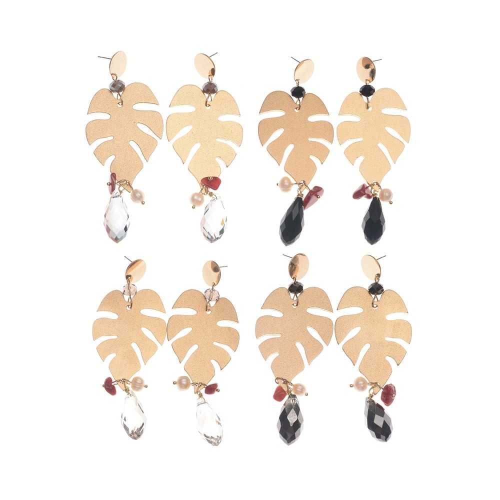 METAL LEAF EARRINGS CRYSTAL PENDANTS