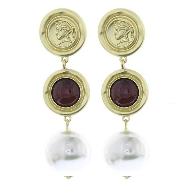 METAL BALL PEARL EARRINGS