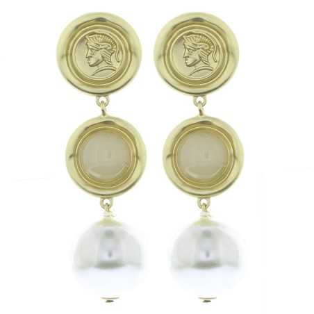 METAL BALL PEARL EARRINGS