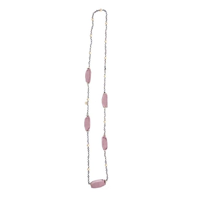 COLLAR LARGO CUENTAS CRISTALES CUENTAS DE TELA