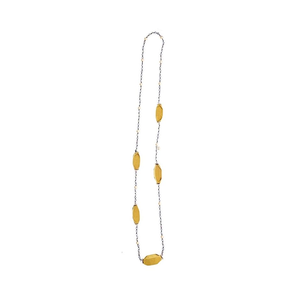 LONG NECKLACE CRYSTAL BEADS FABRIC BEADS