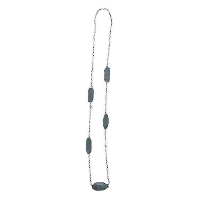 COLLAR LARGO CUENTAS CRISTALES CUENTAS DE TELA
