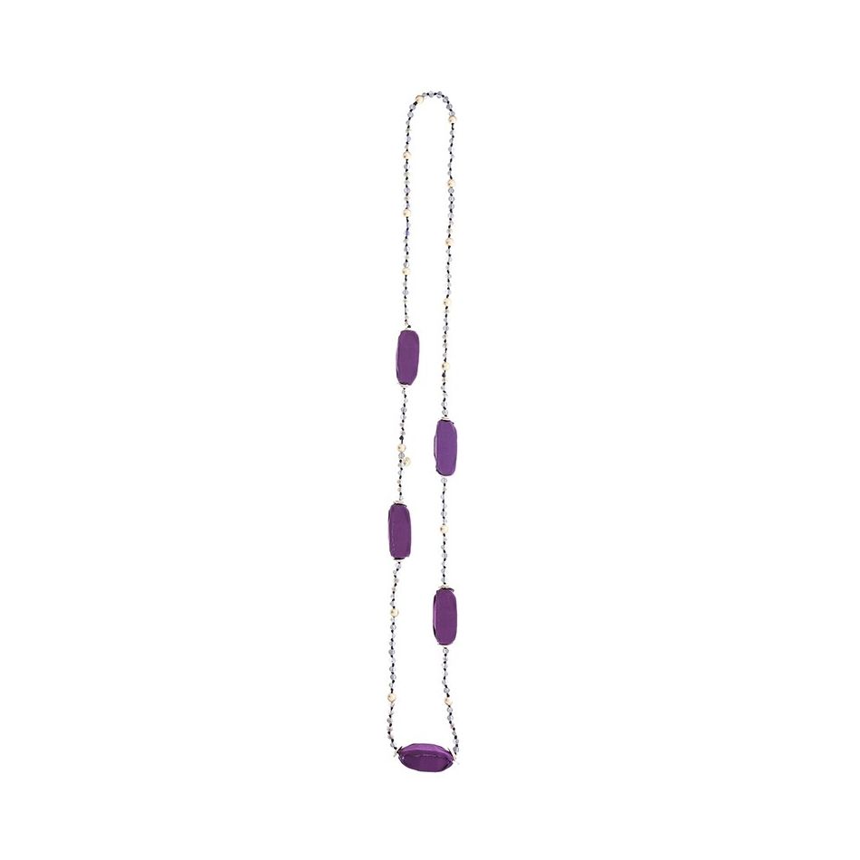 LONG NECKLACE CRYSTAL BEADS FABRIC BEADS