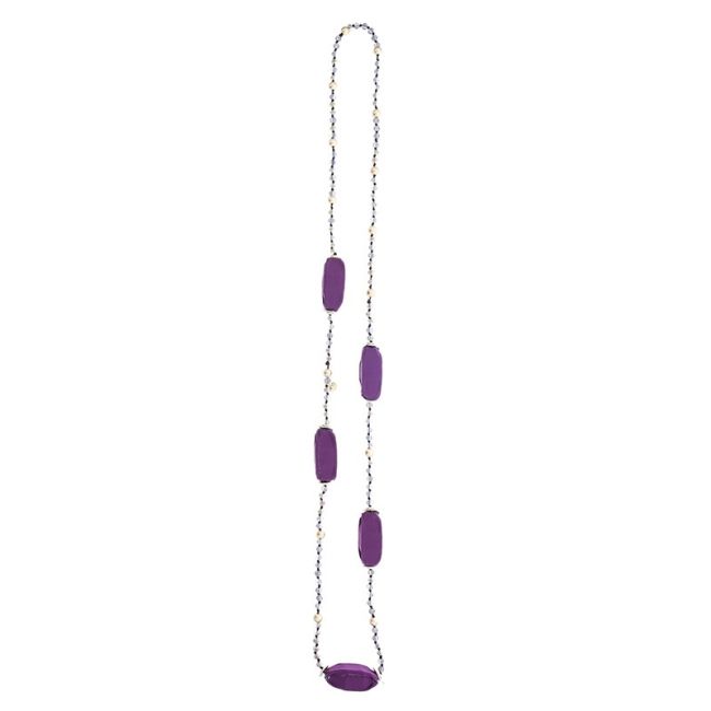 LONG NECKLACE CRYSTAL BEADS FABRIC BEADS