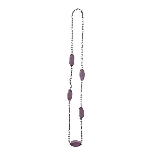 COLLAR LARGO CUENTAS CRISTALES CUENTAS DE TELA