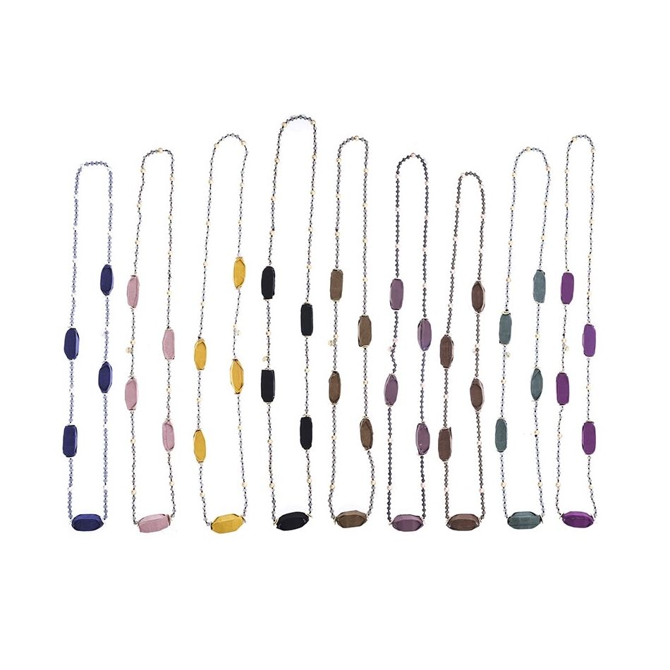 COLLAR LARGO CUENTAS CRISTALES CUENTAS DE TELA