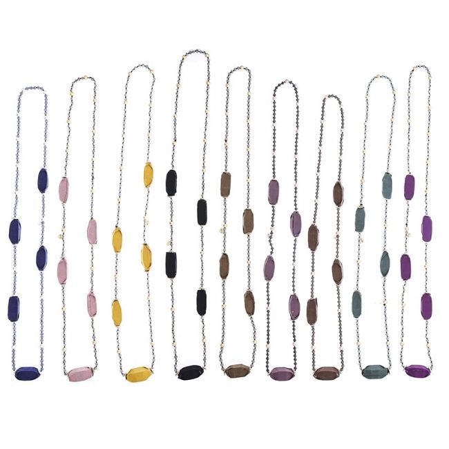 LONG NECKLACE CRYSTAL BEADS FABRIC BEADS