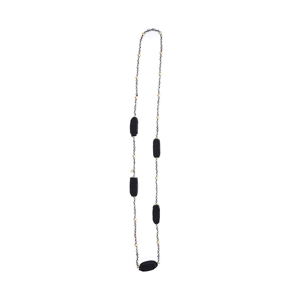 LONG NECKLACE CRYSTAL BEADS FABRIC BEADS