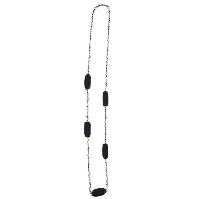 COLLAR LARGO CUENTAS CRISTALES CUENTAS DE TELA