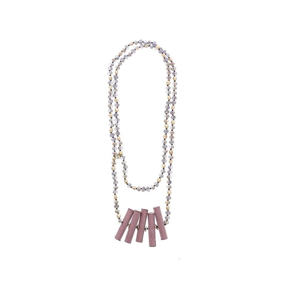 COLLAR LARGO CUENTAS CRISTALES CUENTAS DE TELA