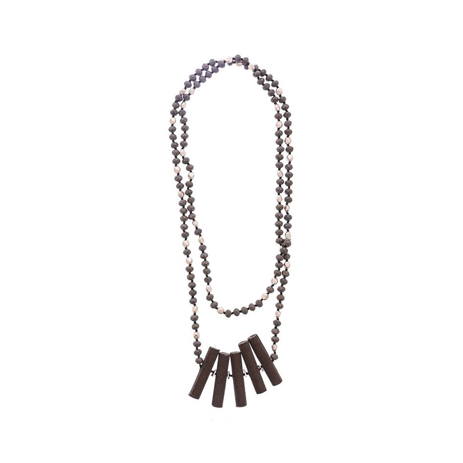 COLLAR LARGO CUENTAS CRISTALES CUENTAS DE TELA