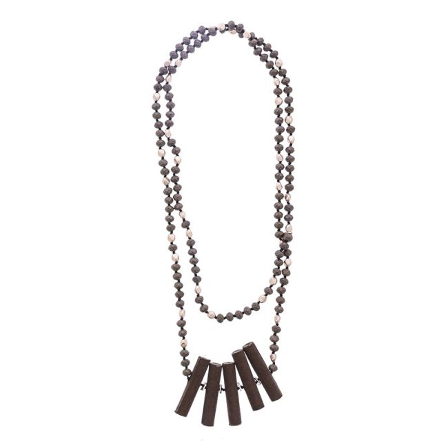 COLLAR LARGO CUENTAS CRISTALES CUENTAS DE TELA