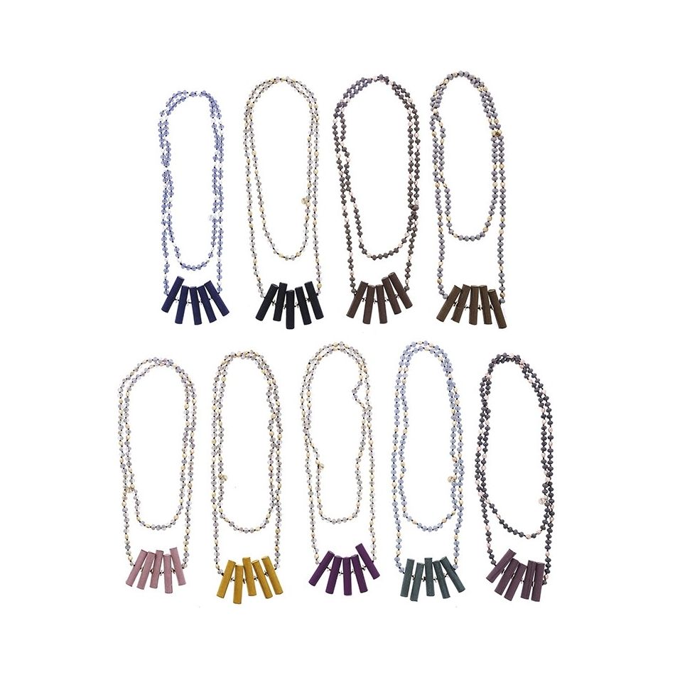 COLLAR LARGO CUENTAS CRISTALES CUENTAS DE TELA