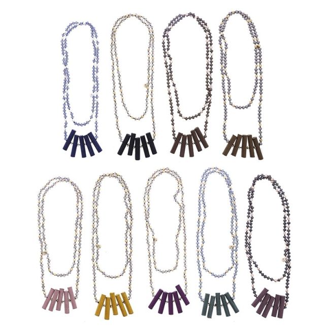 COLLAR LARGO CUENTAS CRISTALES CUENTAS DE TELA