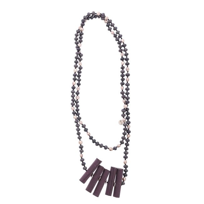 COLLAR LARGO CUENTAS CRISTALES CUENTAS DE TELA