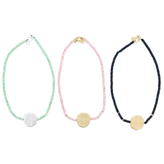 METAL STONE MEDAL SHORT NECKLACE