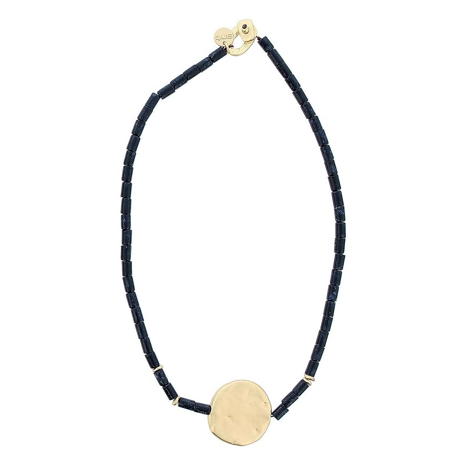 METAL STONE MEDAL SHORT NECKLACE