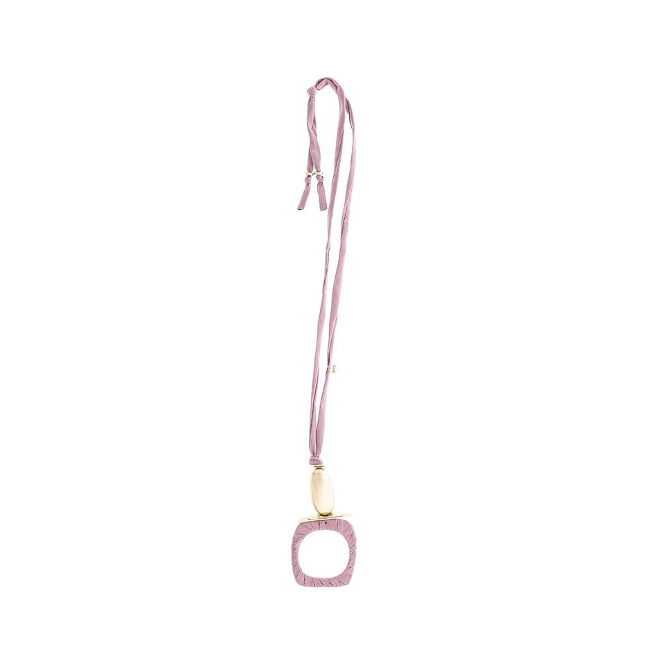 COLLAR LARGO TUBO LAZO COLGANTE ANILLA CUADRADA