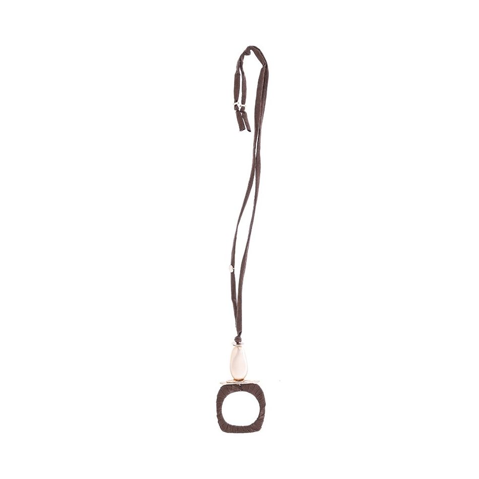 COLLAR LARGO TUBO LAZO COLGANTE ANILLA CUADRADA