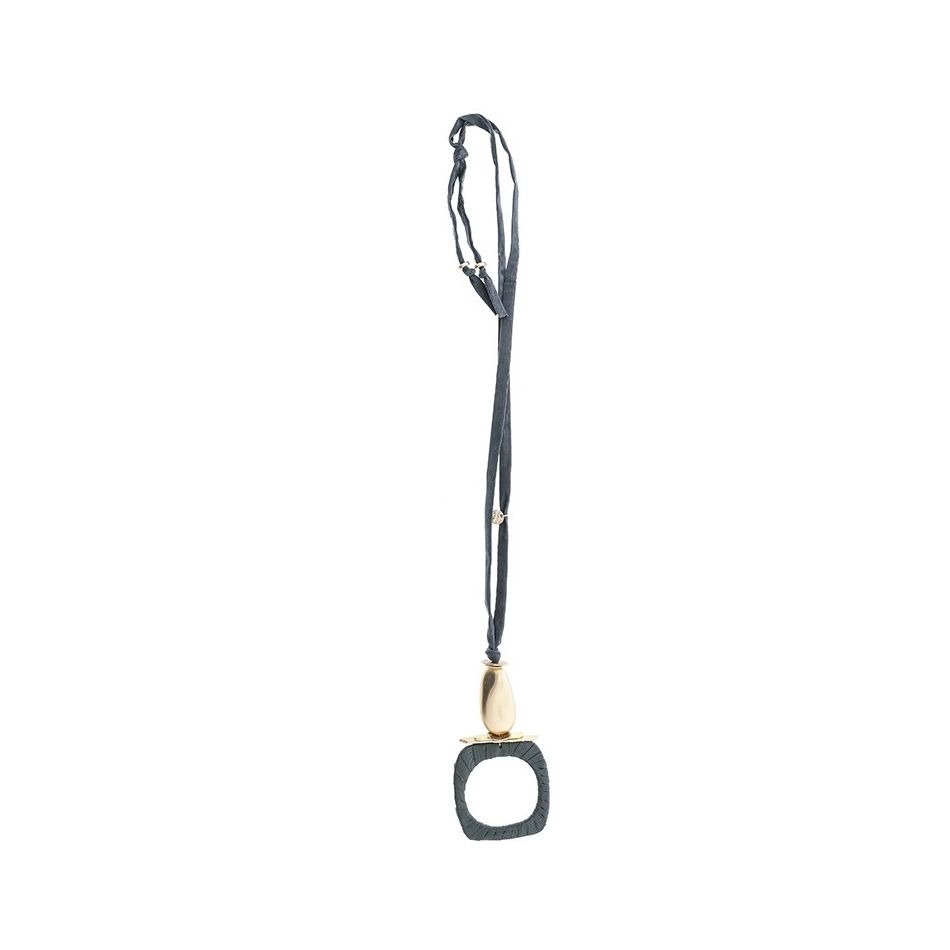 LONG TUBE NECKLACE PENDANT SQUARE RING