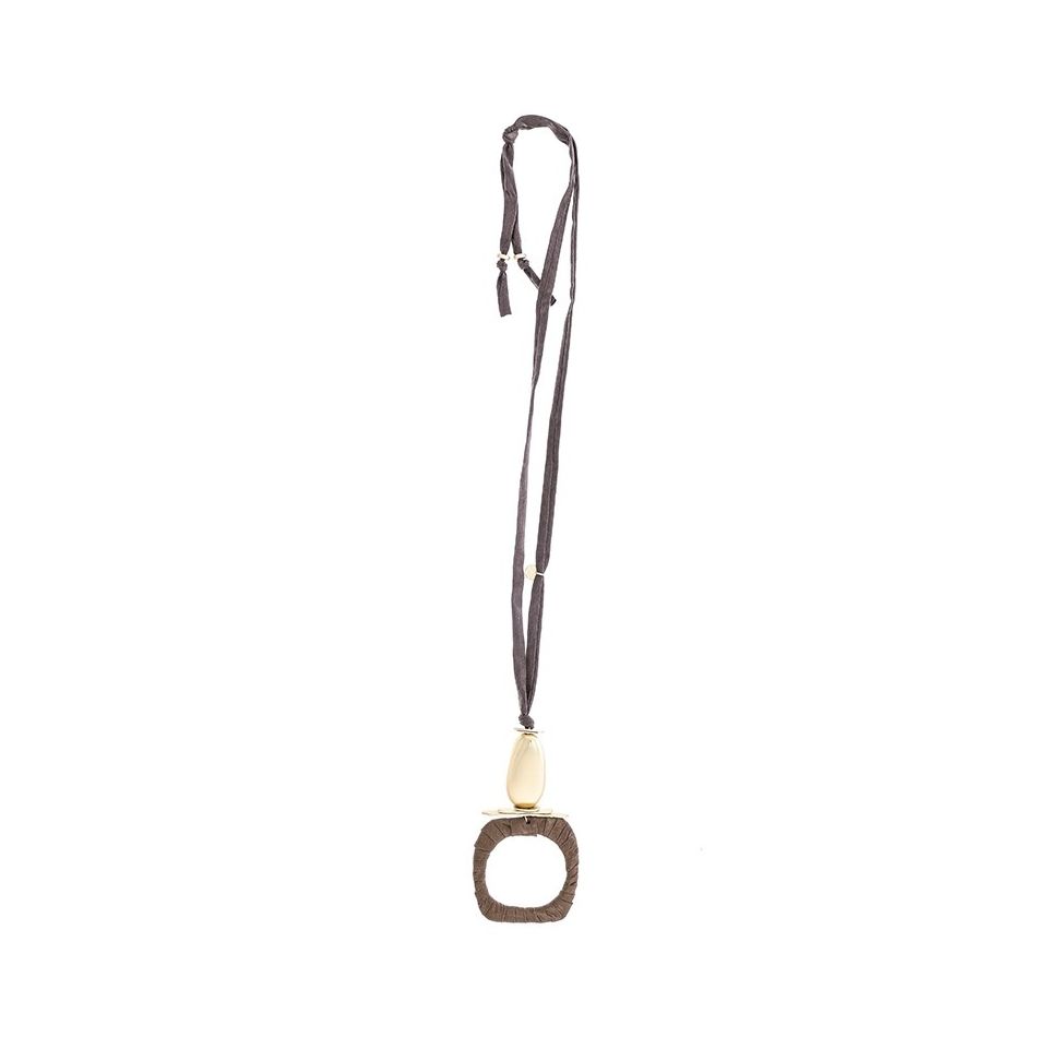 COLLAR LARGO TUBO LAZO COLGANTE ANILLA CUADRADA