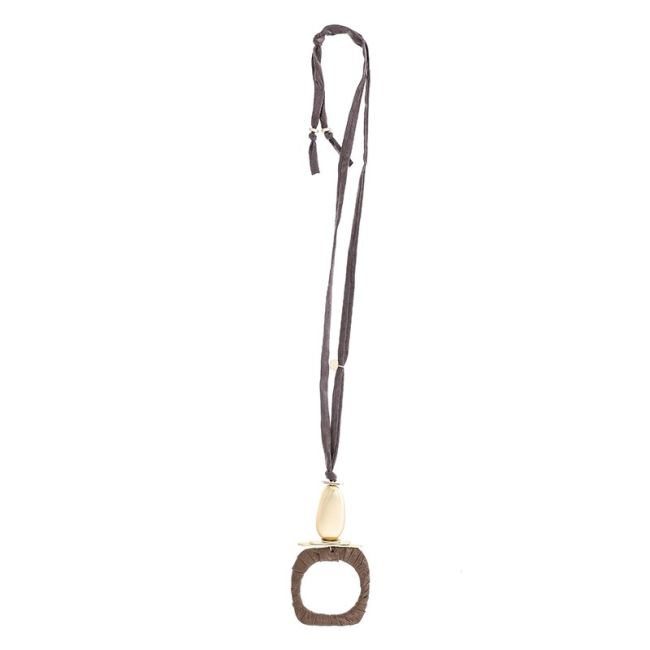 COLLAR LARGO TUBO LAZO COLGANTE ANILLA CUADRADA