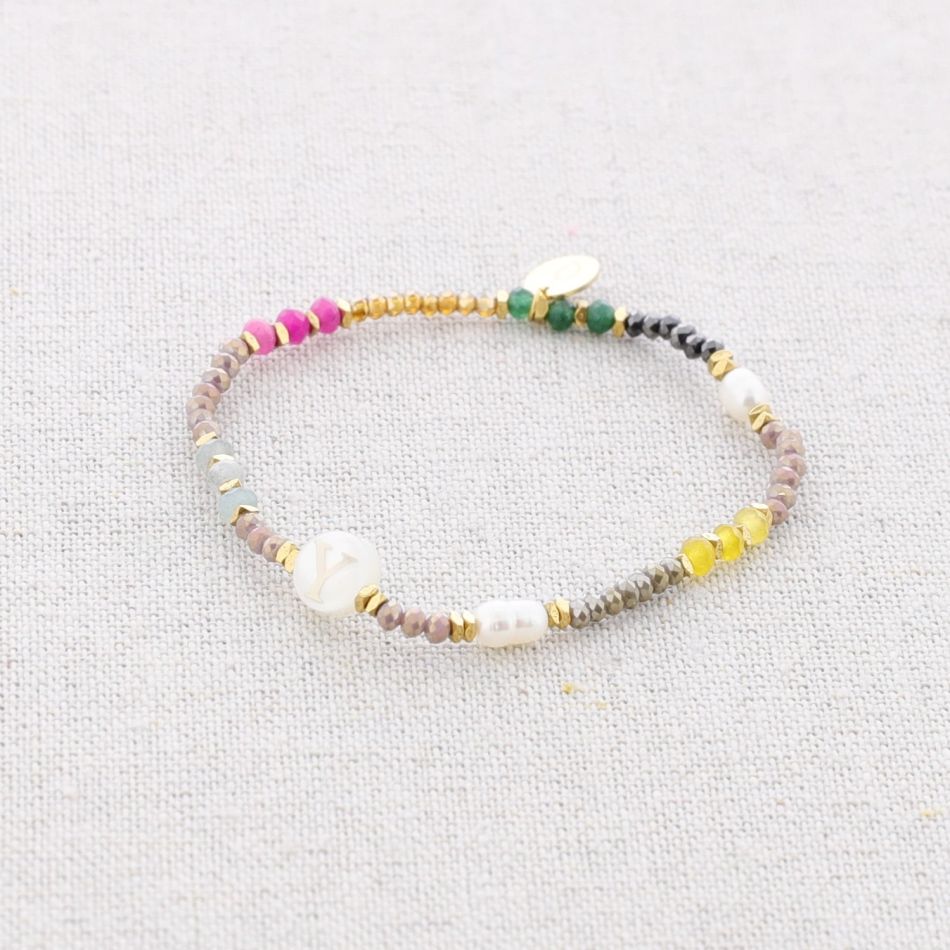 ELASTIC STEEL BRACELET WITH STONES LETTER Y
