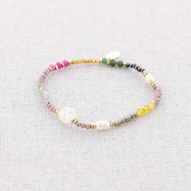 ELASTIC STEEL BRACELET WITH STONES LETTER Y