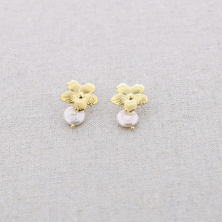 PENDIENTES ACERO FLOR COLGANTE PERLA CULTIVADA