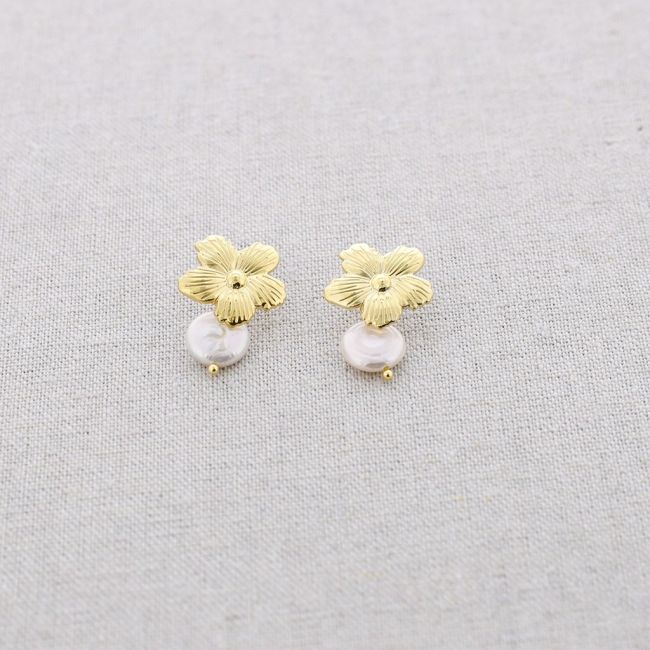 PENDIENTES ACERO FLOR COLGANTE PERLA CULTIVADA
