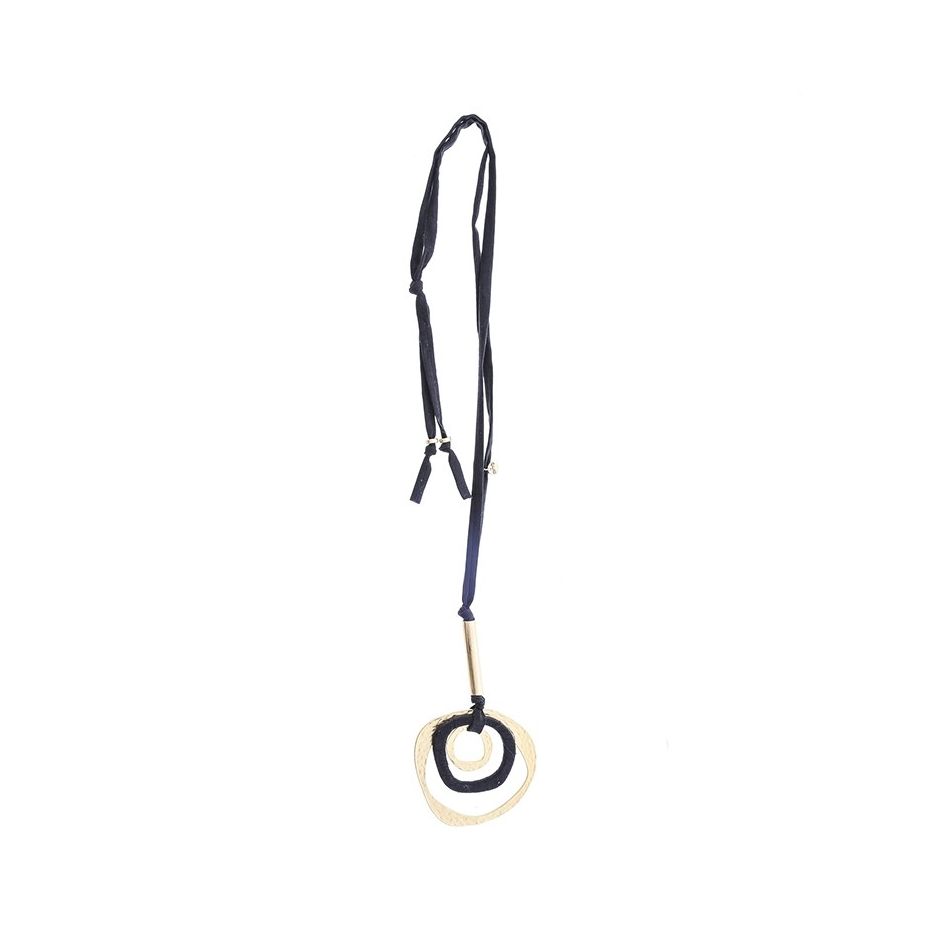 COLLAR LARGO TUBO LAZO COLGANTE 3 ANILLAS IRREGULARES
