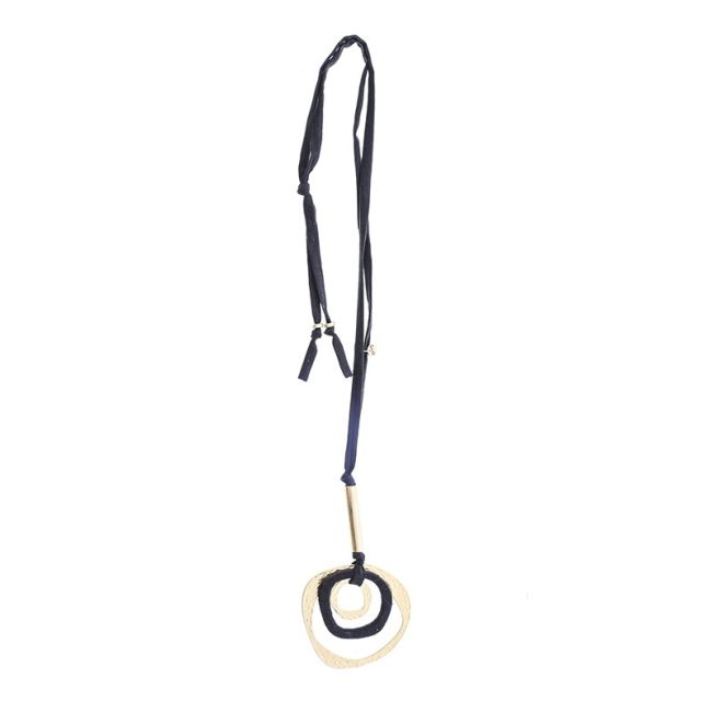 COLLAR LARGO TUBO LAZO COLGANTE 3 ANILLAS IRREGULARES