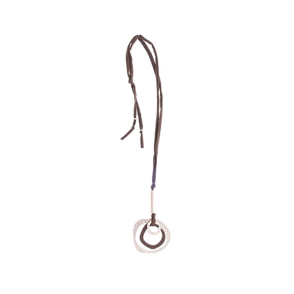 COLLAR LARGO TUBO LAZO COLGANTE 3 ANILLAS IRREGULARES