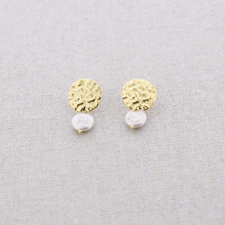 PENDIENTES ACERO MEDALLA COLGANTE PERLA CULTIVADA