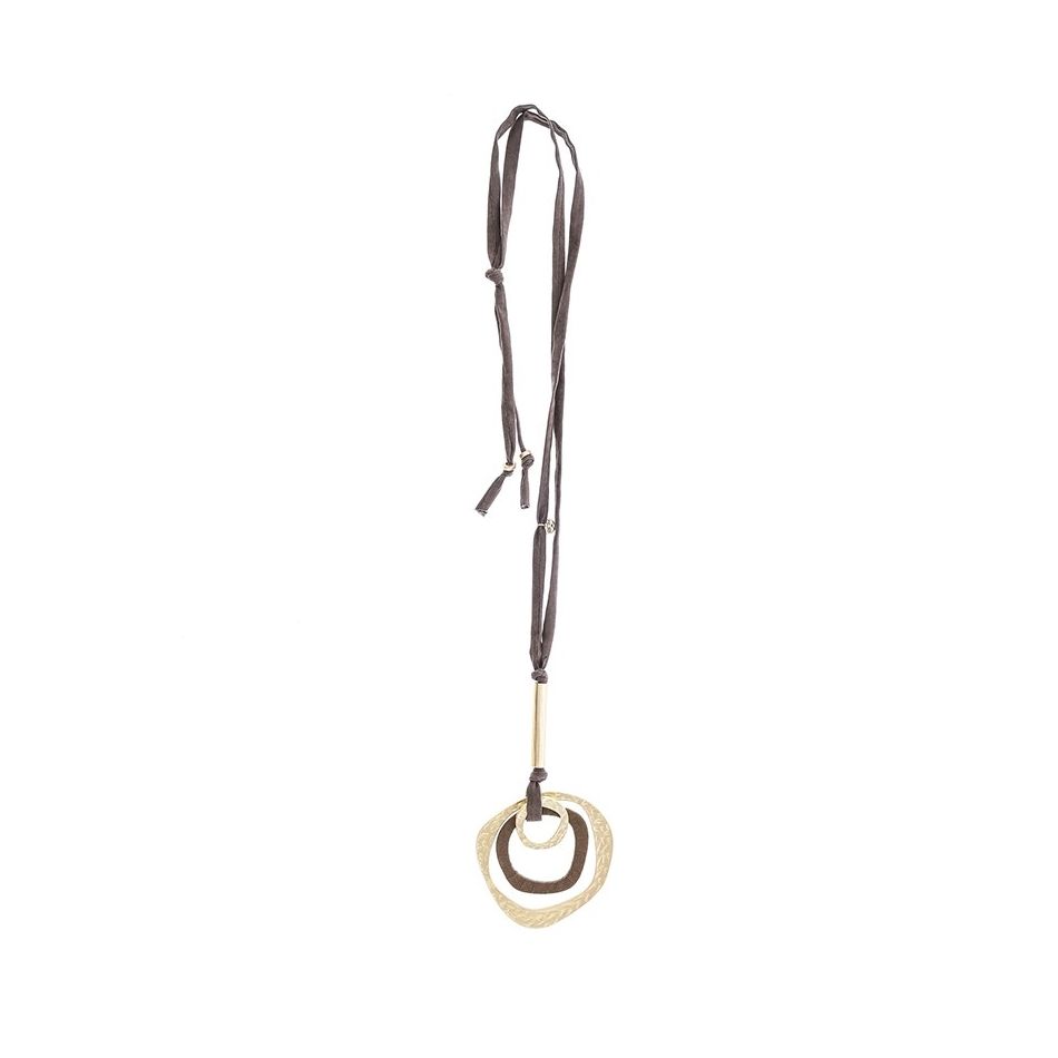 COLLAR LARGO TUBO LAZO COLGANTE 3 ANILLAS IRREGULARES