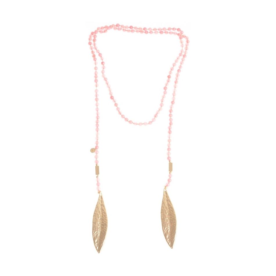 LONG NECKLACE / BELT METAL LEAF STONES 144CM
