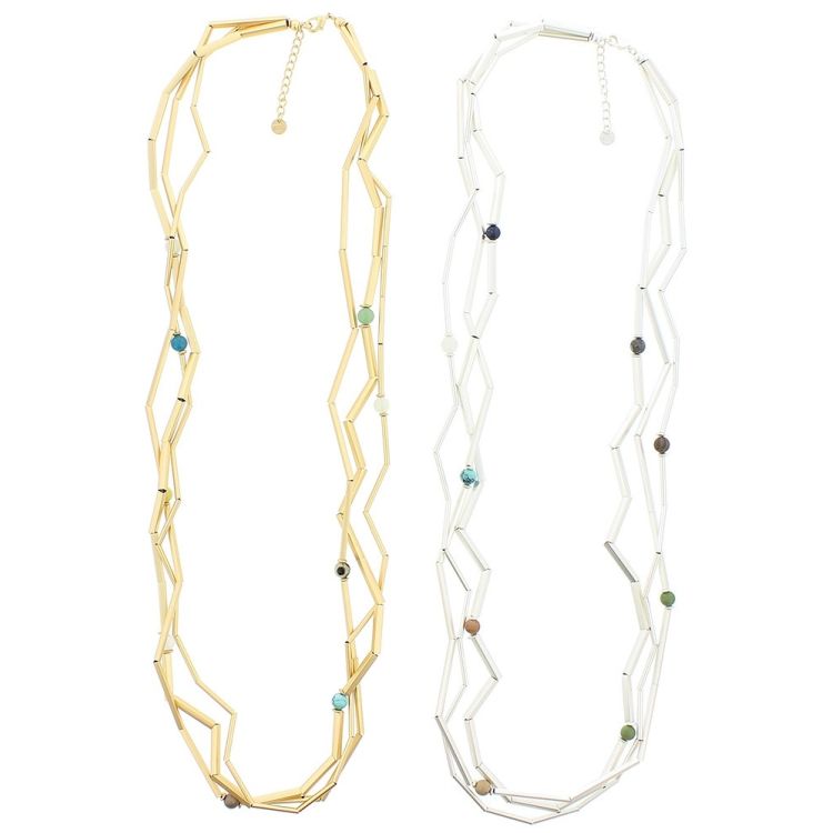 LONG SHORT NECKLACE / STONE SQUARE TUBES SHORT NECKLACE 2