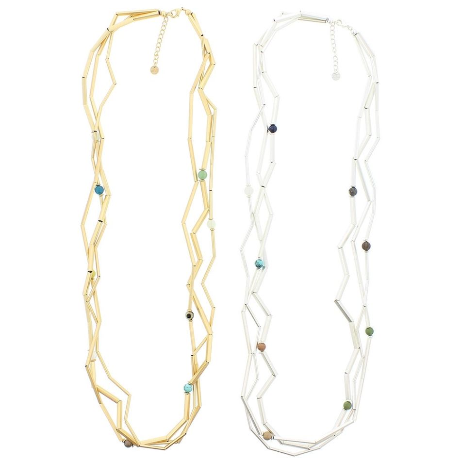 LONG SHORT NECKLACE / STONE SQUARE TUBES SHORT NECKLACE