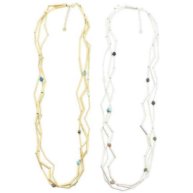 LONG SHORT NECKLACE / STONE SQUARE TUBES SHORT NECKLACE