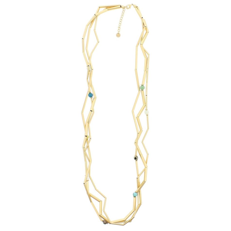 LONG SHORT NECKLACE / STONE SQUARE TUBES SHORT NECKLACE