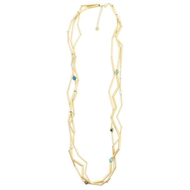 LONG SHORT NECKLACE / STONE SQUARE TUBES SHORT NECKLACE