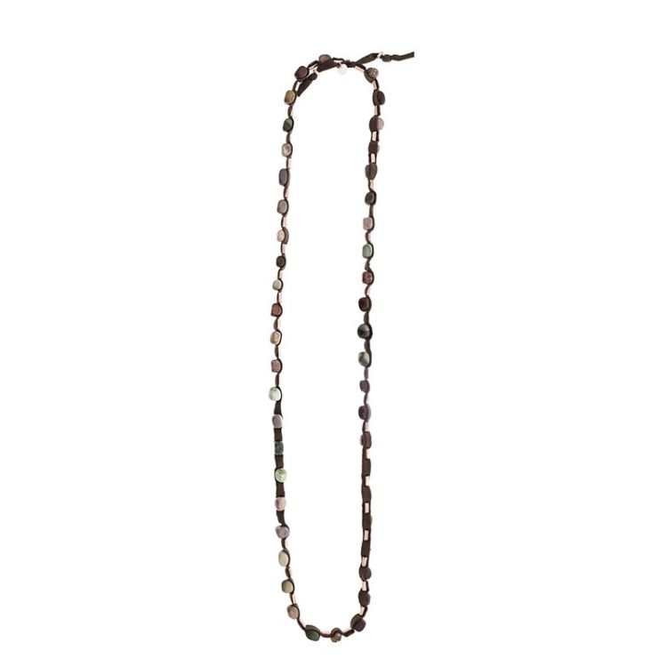 COLLAR LARGO TUBO LAZO PIEDRAS CUENTAS IMITACIÓN METAL