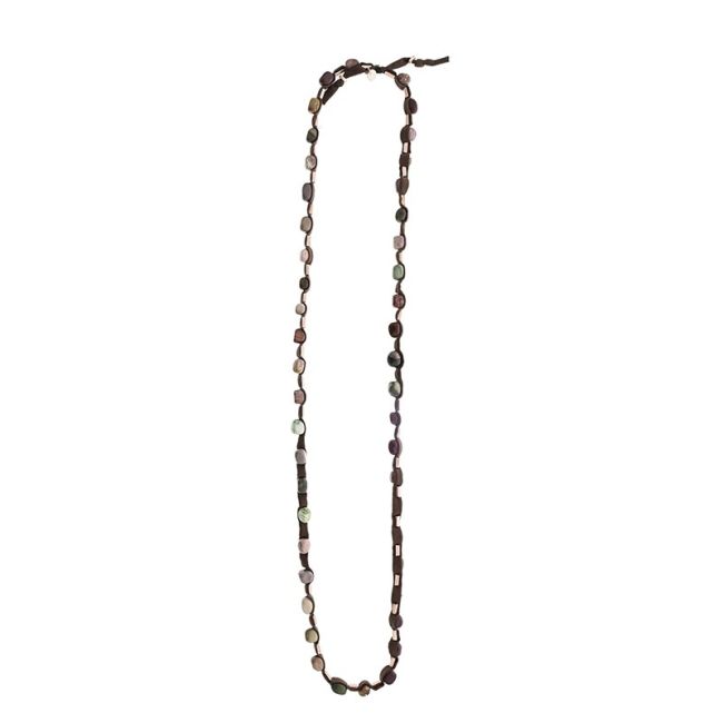 LONG TUBE NECKLACE WITH METAL IMITATION BEADS STONES