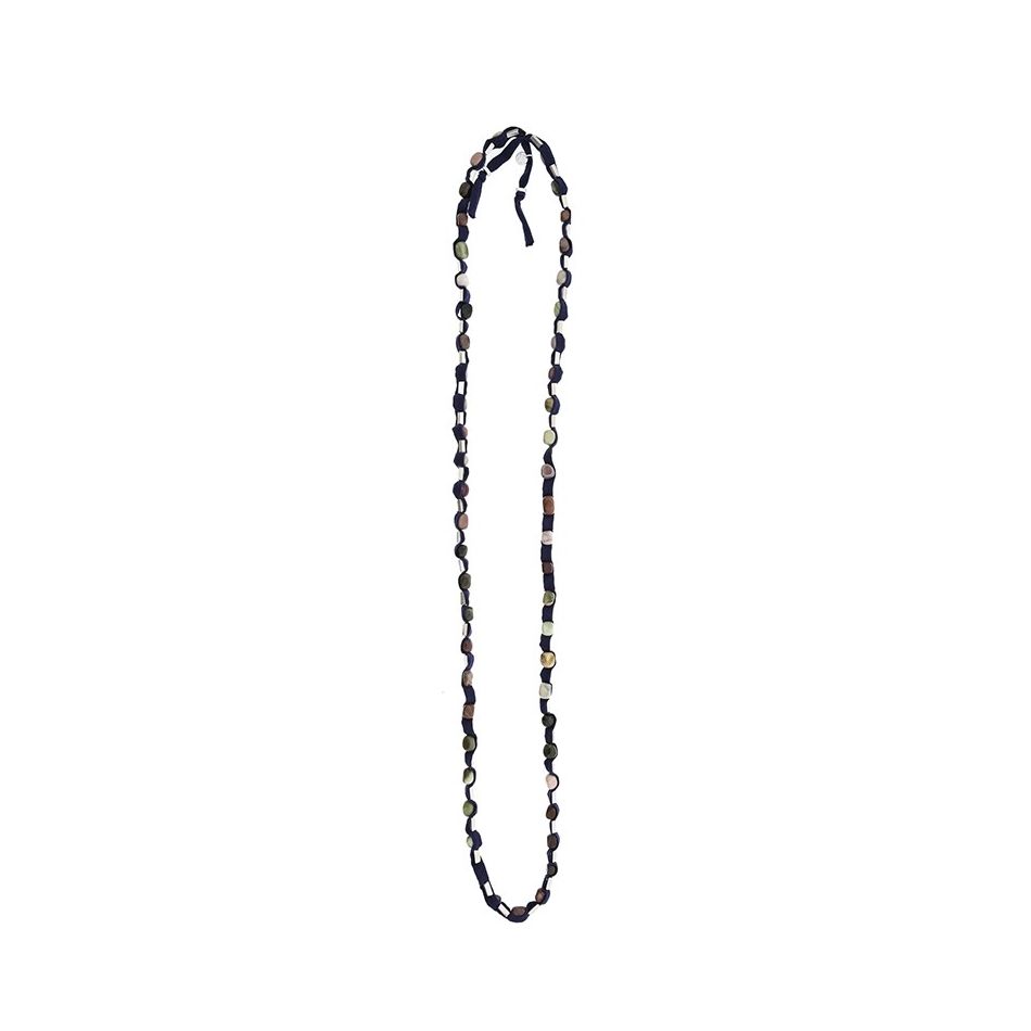 LONG TUBE NECKLACE WITH METAL IMITATION BEADS STONES
