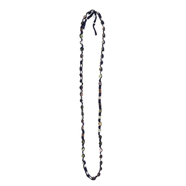 LONG TUBE NECKLACE WITH METAL IMITATION BEADS STONES