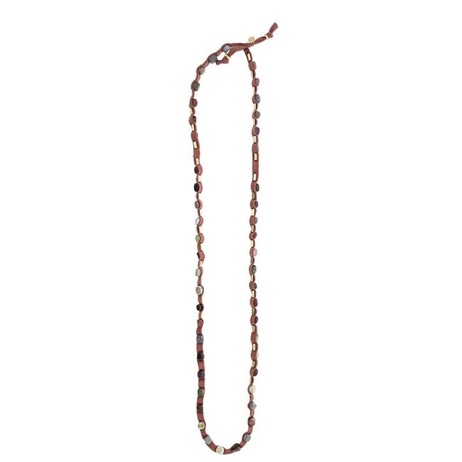 LONG TUBE NECKLACE WITH METAL IMITATION BEADS STONES
