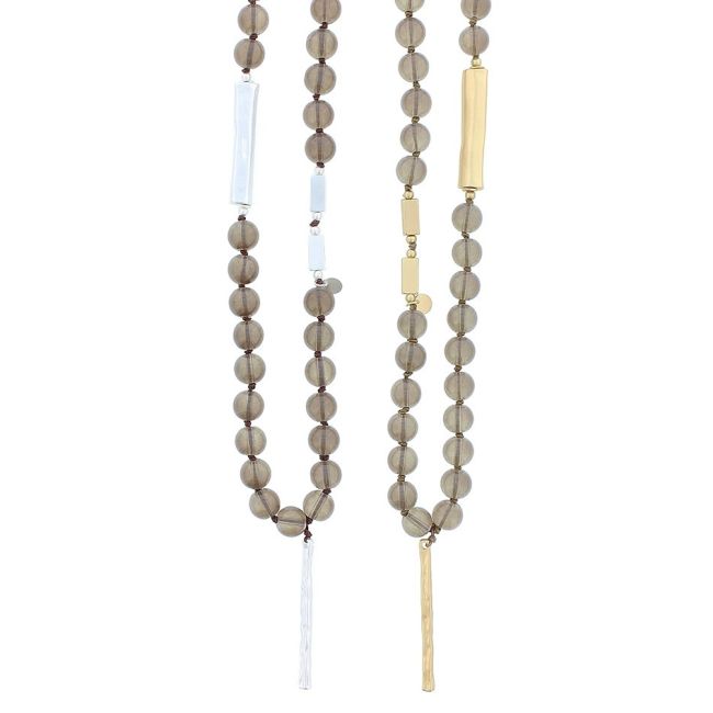 LONG NECKLACE WITH METAL BAR PENDANT