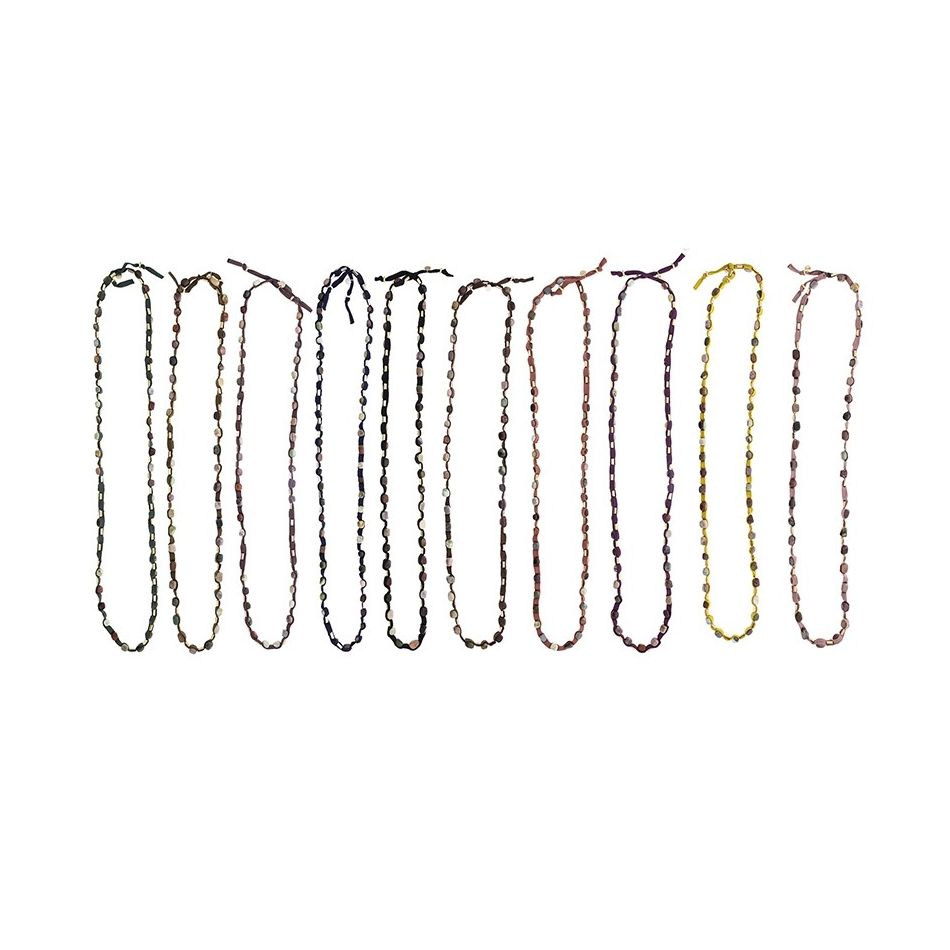 LONG TUBE NECKLACE WITH METAL IMITATION BEADS STONES